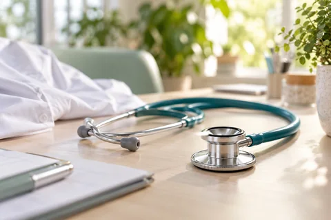 Un stéthoscope dans un cabinet médical lumineux
